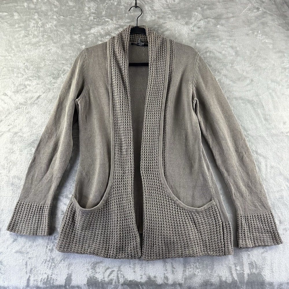 89th & Madison Cardigan Sweater Women's M Gray Knit Pockets Shall Collar